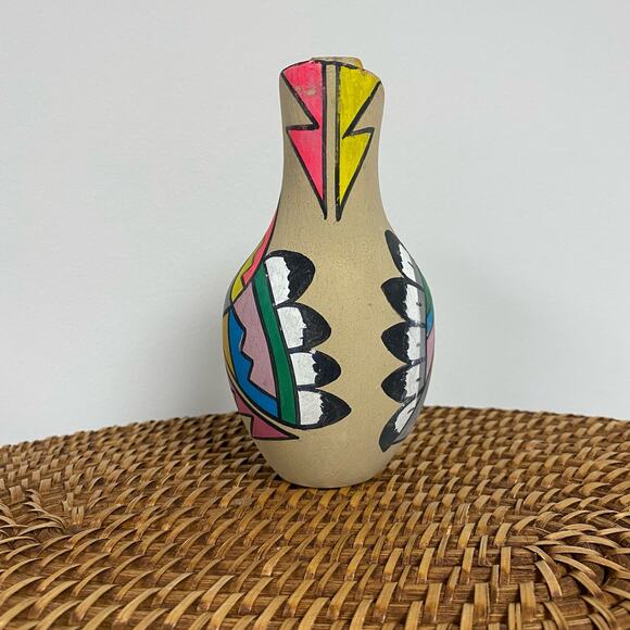 Vintage Mexican Souvenir 6" Colorful Painted Artisan Vase - Picture 2 of 8